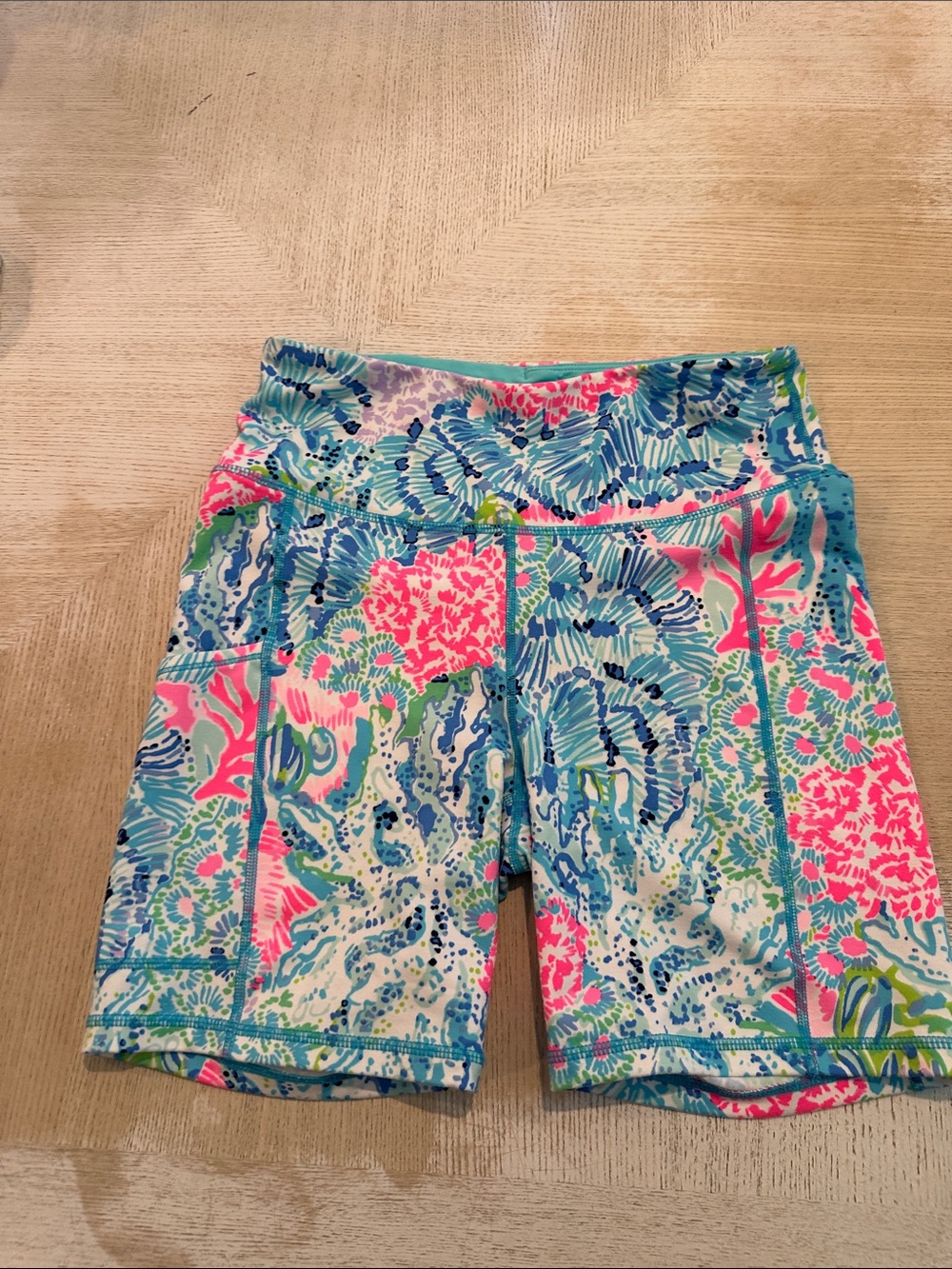 Lilly Pulitzer LUXLETIC Pink, Blue & Green Floral-Print Bike Shorts